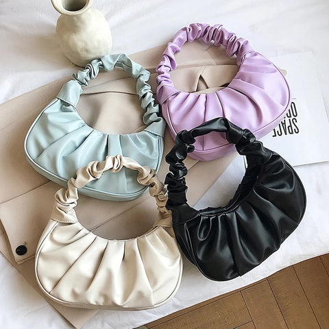 Pleated Leather Tote  Bag
