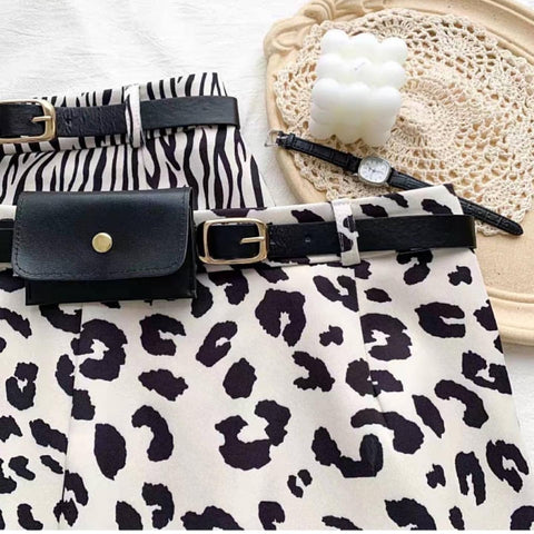 Zebra print bag belted skirt