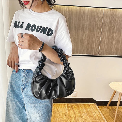 Pleated Leather Tote  Bag