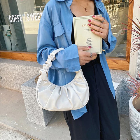 Pleated Leather Tote  Bag