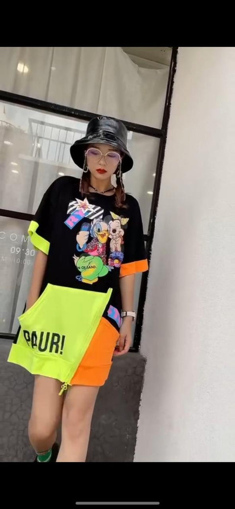 Donald Duck Patch Work Tshirt Dress