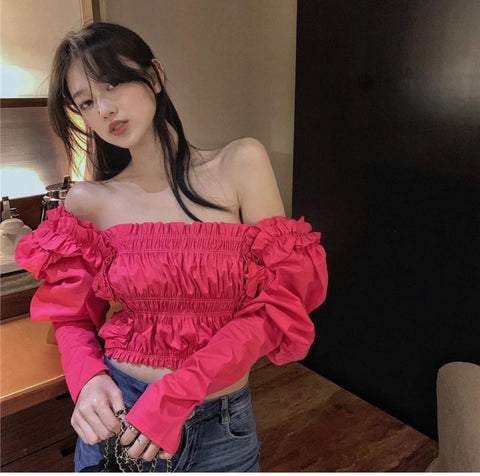 Ruffle Puff Sleeves Crop Top