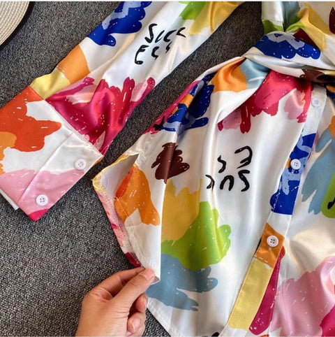 Satin Back Bow Printed Shirt