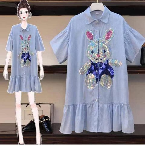 Bunny Sequins Shirt Dress